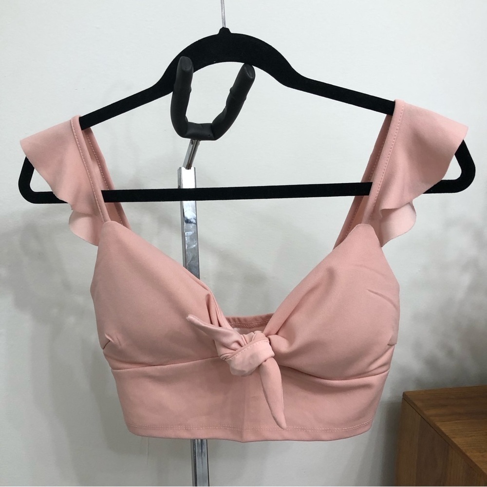 Light Pink Crop Top With A Flutter Strap Sleeve Size Small